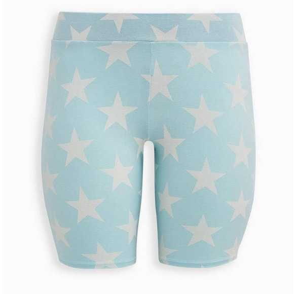 New Torrid 0 (0X size 12) 9" Inseam Blue Star Tattoo Print Stretch Bike Shorts - Picture 1 of 2